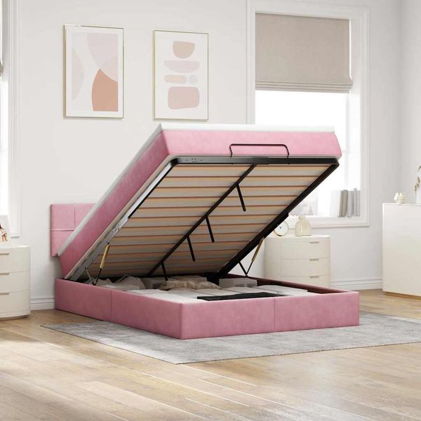 vidaXL Ottoman-Bett mit Matratze Rosa 140x190 cm Samt 3311776