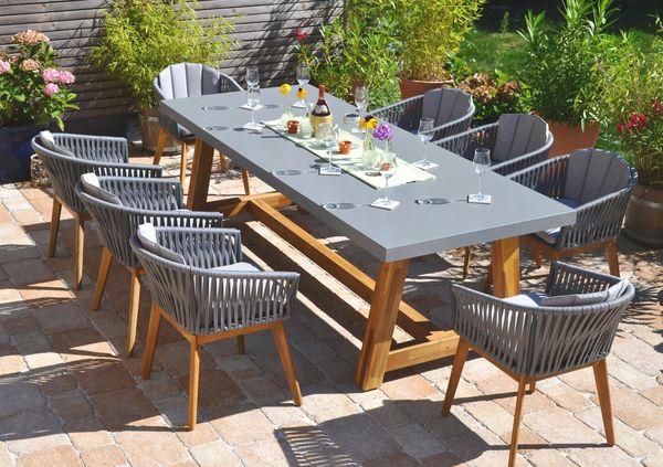 Veltis 250x100 cm Acacia+Polystone XL Tisch + 8 Stühle Salamanca im Seil Design