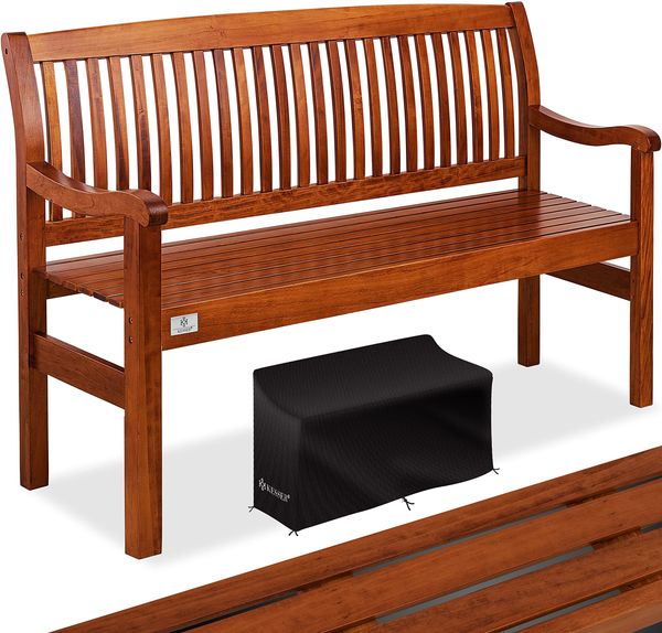 KESSER® Gartenbank Holz wetterfest 150cm Holzbank Garten 3-4 Sitzer, Sitzbank Outdoor, Balkonbank aus Massivholz, Parkbank 320 kg belastbar für Garten, Terrasse & Balkon inkl. Abdeckung, Dunkelbraun