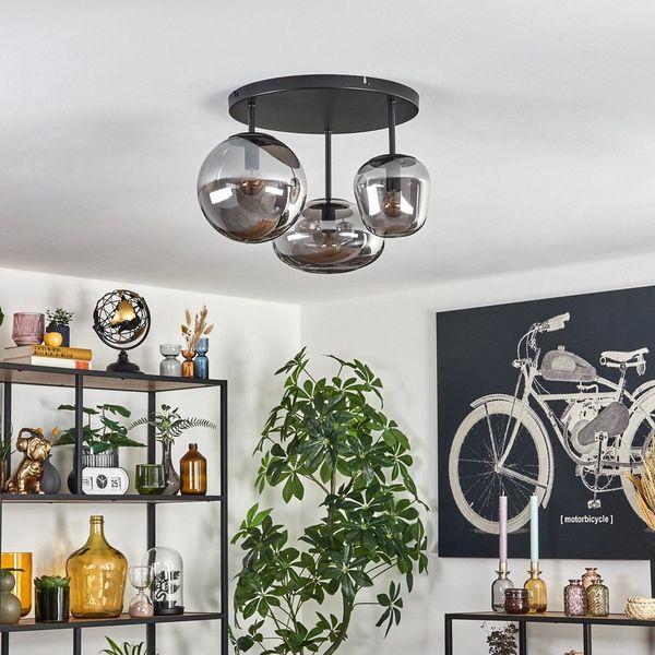 hofstein Deckenleuchte Deckenlampe aus Metall/Glas in Schwarz/Rauchfarben, ohne Leuchtmittel, mit Glasschirmen (19,5 cm, 22 cm, 14 cm), 3 x E14, ohne Leuchtmittel