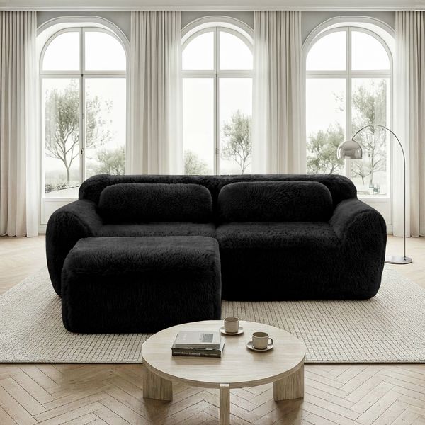 Ecksofa modular mit großer Sitzfläche, Premium-Plüsch, 32D-Hochresilienzschaum, Schwarz,204*179*73 cm
