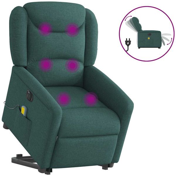 vidaXL Elektrischer Massagesessel mit Aufstehhilfe Dunkelgrün Stoff 3303230