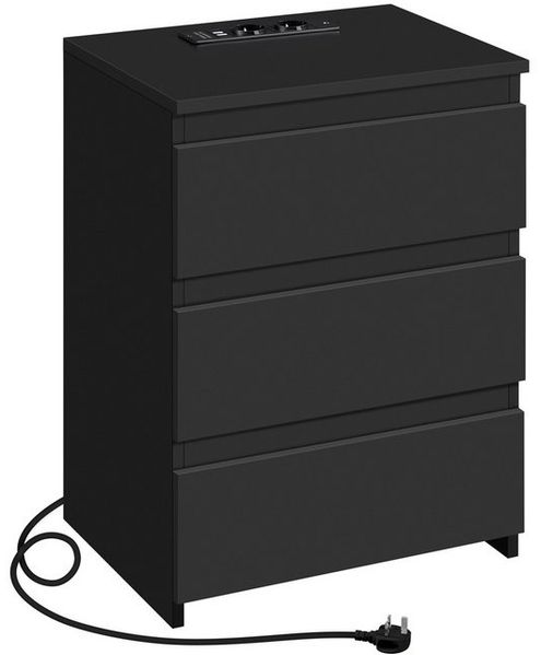 Yaheetech Nachttisch mit Ladestation, 2 USB-Anschlüsse und 2 AC-Steckdosen (1-St), Beistelltisch mit 3 Schubladen, 45,5 × 35,5 × 60,5 cm Bild 4