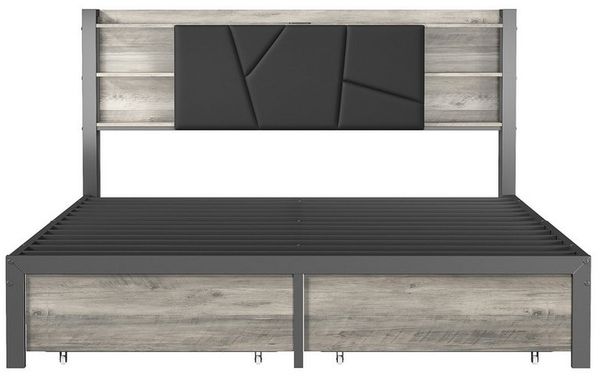 Furnishings Home Polsterbett LED Stauraumbett Doppelbett (2 Schubladen), Mit LED-Beleuchtung, USB Anschlüsse, Kunstleder, 160x200 cm