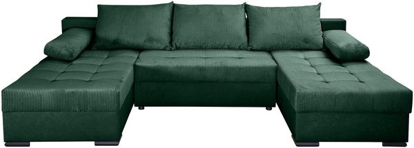 INOSIGN Wohnlandschaft Josy U-Form, Breite 269 cm, Flachgewebe, Struktur, Kunstleder, inkl. Bettfunktion, Bettkasten, mit 3 gleich großen Rückenkissen