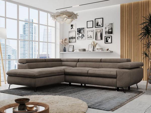 MKS MÖBEL Ecksofa PETER L, Set, Ecksofa L-form, HR35-Schaum, Wellenfederkern, Bettfunktion, Einstellbare Kopfstützen, Bettkasten