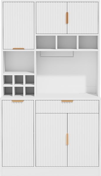 Merax 175cm Buffetschränke, Esszimmer-Hochschrank, mehrstufigem Stauraum, integrierter Steckdose sowie USB-C- und USB-A-Anschlüssen, Inklusive Weinglasablage und Flaschenaufbewahrung, Weiß Bild 9