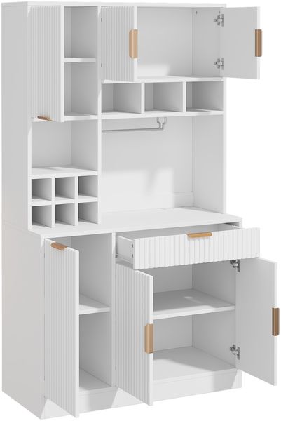 Merax 175cm Buffetschränke, Esszimmer-Hochschrank, mehrstufigem Stauraum, integrierter Steckdose sowie USB-C- und USB-A-Anschlüssen, Inklusive Weinglasablage und Flaschenaufbewahrung, Weiß Bild 8