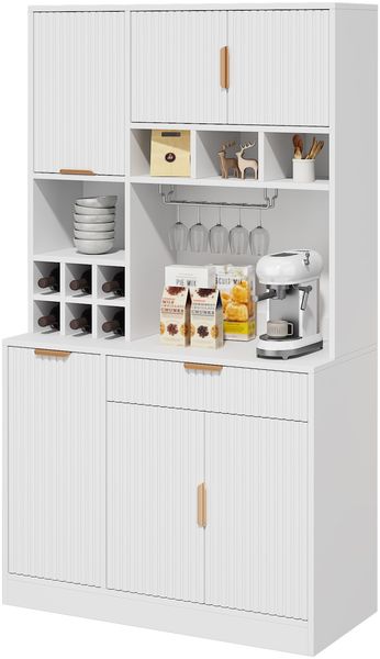 Merax 175cm Buffetschränke, Esszimmer-Hochschrank, mehrstufigem Stauraum, integrierter Steckdose sowie USB-C- und USB-A-Anschlüssen, Inklusive Weinglasablage und Flaschenaufbewahrung, Weiß Bild 10