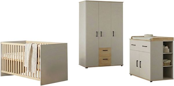 OTTO home Babyzimmer-Komplettset Rieke, TOPSELLER! Bis ins Jugendalter, toll für kleine Zimmer, (Spar-Set, 4-tlg, Kinderbett, Schrank 3 türig, Wickelkommode + Unterbauregal), Farblich abgestimmte Möbelserie