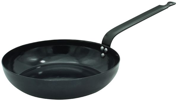 Karl Krüger 117047BL Pfanne mit Stiel 24 cm, Serie BLACK (Westernpfanne), Stahl emailliert / Bratpfanne
