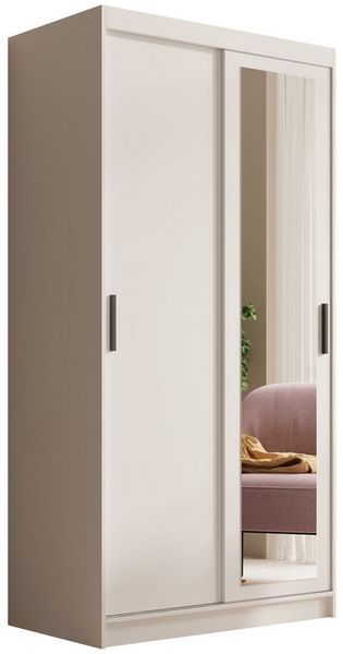 MOEBLO Schiebetürenschrank Leima (mit Spiegel – Moderner Kleiderschrank mit viel Stauraum, Schiebetüren & Einlegeböden, Schwebetürenschrank Schrank Garderobe Schiebtüren Schlafzimmer, Wohnzimmerschrank mit Spiegel) (BxHxT): 100/120/160/180 x 200 x 62 cm