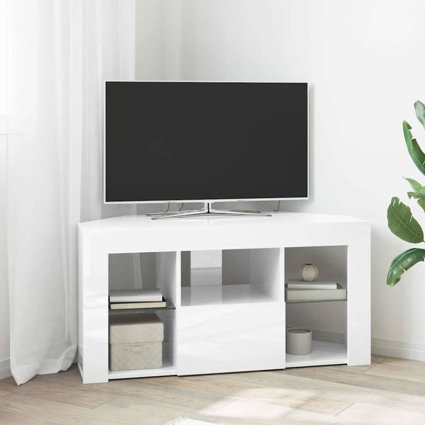 vidaXL Eck-LED-TV-Schrank Wandmontiert Hochglanz Weiß 100 x 40 x 50 cm 889799