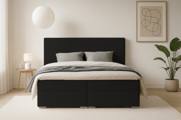 Deine Möbel 24 Boxspringbett LON IV Boxspring Komplettbett Polsterbett Bonellfederkernmatratzen (Cord Beige Creme Grau Dunkelgrau Graphit Schwarz, 3-St, Boxbett Cord Cord-Samt 140x200 160x200 180x200 200x200), inkl. Bettkasten Topper Matratzen H3 H4 Bild 2