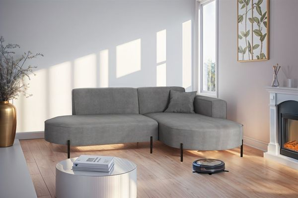 Ecksofa Designersofa VALENCIA XS in Stoff Noel Grau Ottomane Rechts