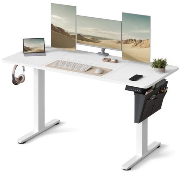 Songmics Höhenverstellbarer Schreibtisch elektrisch, 60x140 x (72-120) cm, Verstellbarer Tisch, Memory-Funktion für 4 Höhen, für Homeoffice, Arbeitszimmer, wolkenweiß