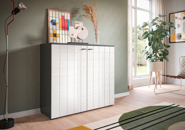 Home affaire Kommode Gora, Breite 92 cm, gefräste Front in Waffeloptik hochglanz, Sideboard, Schrank, Anrichte