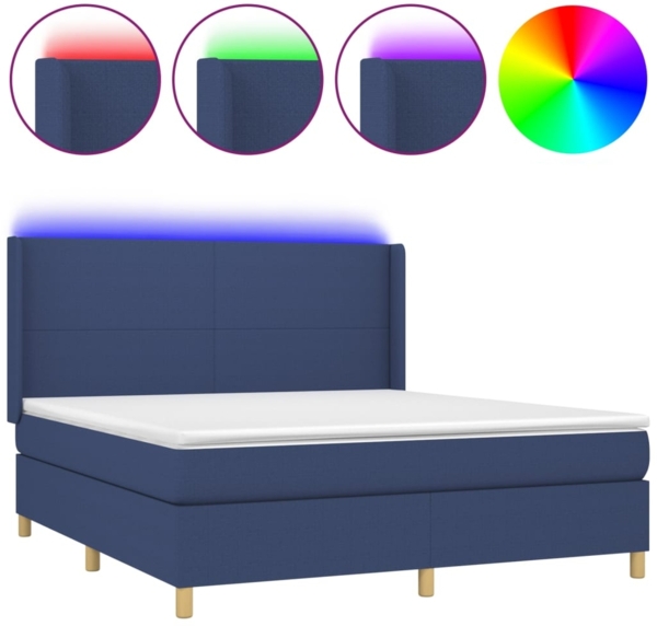 vidaXL Boxspringbett mit Matratze & LED Stoff Blau 160x200 cm