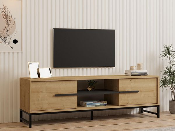 Hanah Home Sapphire Oak TV Stand, 160 cm | 100% Melamine Coated Particle Board, 18 mm Thick | Wall-Mountable, Multiple Shelves, Stylish & Functional Design