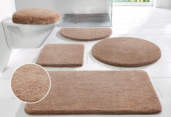 OTTO home Badematte Merida, Badvorleger, Badezimmer Teppich, Höhe 32 mm, rutschhemmend beschichtet, schnell trocknend, strapazierfähig, fußbodenheizungsgeeignet, Kunstfaser, 2-tlg. Hänge-WC Set, Badteppich, Uni Farben, rechteckig, rund & als 2-tlg. Set...