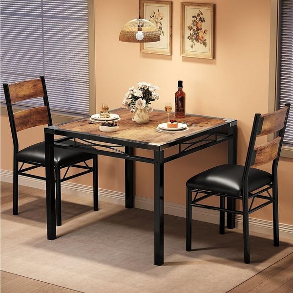 GarveeMore Essgruppe Esstisch und Polsterstühle für 2 Personen,Modernes, Eckenschoner, (3-tlg), Küchentisch 74 x 74 x 75 cm, Stühle 40 x 45 x 91 cm