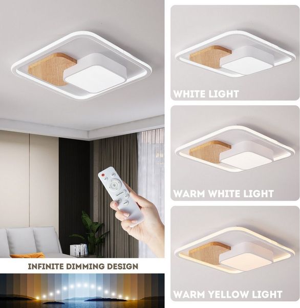 style home LED Deckenleuchte Metall Deckenlampe 12W/24W/36W/48W/96W, Runde/Quadratisch, LED fest integriert, 93W Holzlampe, Quadatisch, 52*52*8,5cm