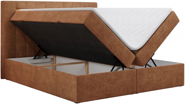 Boxspringbett - Polsterbett mit LED Kopfteil - GOLD-5 - 180x200cm - Orange Stoff - H3 Bild 4