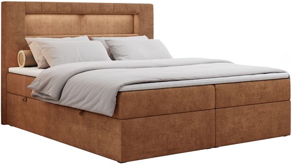 Boxspringbett - Polsterbett mit LED Kopfteil - GOLD-5 - 180x200cm - Orange Stoff - H3 Bild 3