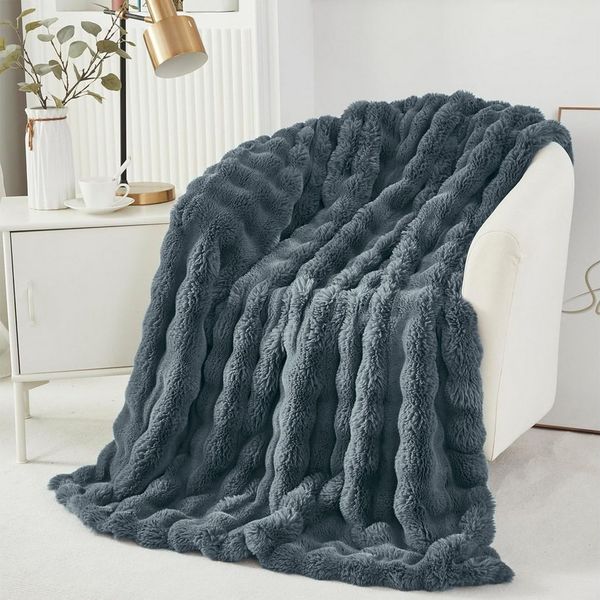 Wohndecke Kuscheldecke Kaninchen Warme Weiche Doppelseitig Decke Couch Bett Sofa, LMaxhome, (1St)750G/M² Cozy Kunstfell Überwurfdecke Schlafzimmer Büro Wohnzimmer
