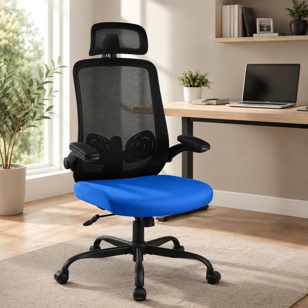 DUMOS Bürostuhl Ergonomisch, Gaming Stuhl mit Verstellbarer Kopfstütze, Armlehnen Schreibtischstuhl, Office Chair, Drehstuhl Lendenwirbelstütze, Chefsessel aus Mesh, Rückenschonend, Bürostuhl 150kg