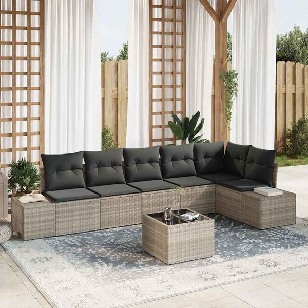vidaXL Gartensofa-set mit Kissen 7 pcs Hellgrau Poly-Rattan 3347092
