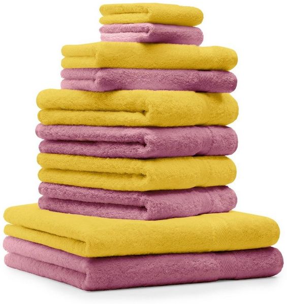 Betz Handtuch Set 10-TLG. Premium Farbe Gelb & Altrosa, 100% Baumwolle (10-St)