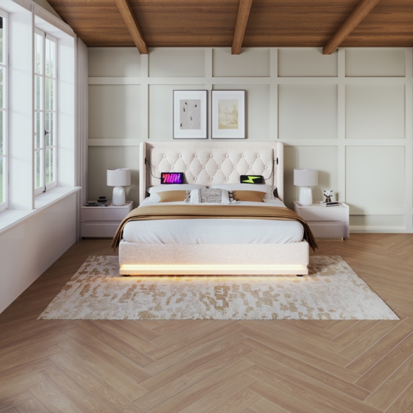 Polsterbett 160x200 cm aus Baumwolle mit Stauraum, USB- und Type-C-Anschlüssen und LED-Beleuchtung Bild 10