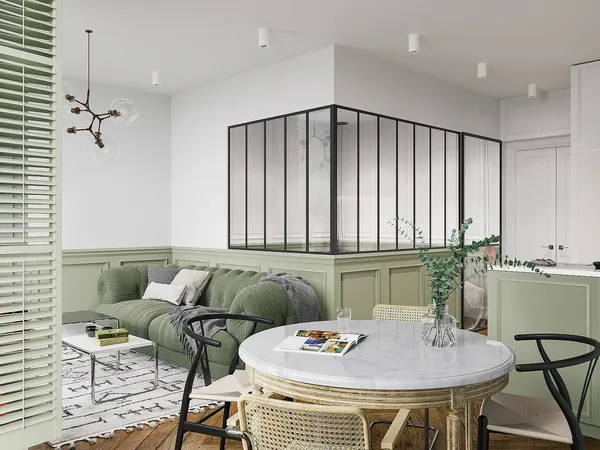 Vente-unique - BAYVIEW Innenglaswand MetallGlas Schwarz - B 150 cm x H 130 cm x L 210 cm