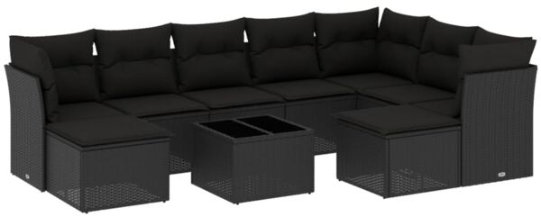 vidaXL 10-tlg. Garten-Sofagarnitur mit Kissen Schwarz Poly Rattan 3218575 Bild 2