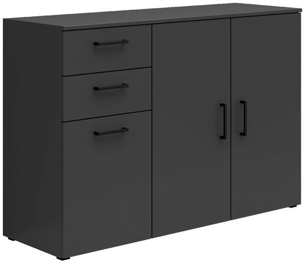 Carryhome 'MULTISTAURAUM' Kommode mit Schubladen, Holznachbildung Graphit, 120 x 83 x 40 cm, 3 Türen und 2 Schubladen