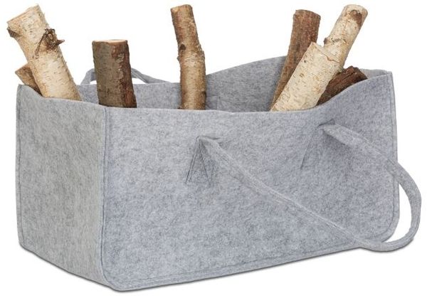 Relaxdays 2x Kaminholztasche aus Filz, grau