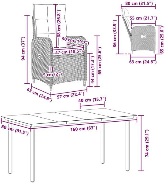vidaXL Sofa-Tischset 7 pcs PE Rattan und pulverbeschichteter Stahl 3422489 Bild 9