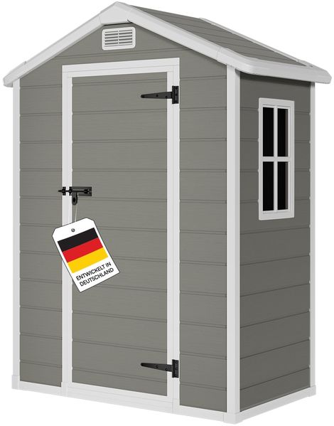 STEELSØN 'Novara' Gerätehaus Satteldach, Kunststoff, grau, wetterfest, 202x103x134 cm, abschließbar, Gartenhaus mit Fenster