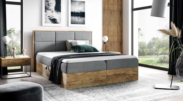 Boxspringbett Schlafzimmerbett BARTEL 160x200 cm Stoff Grau inkl. Bettkasten