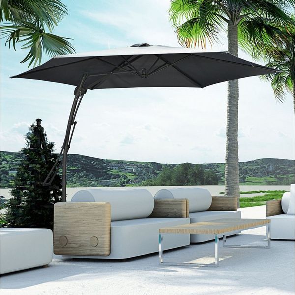 Outsunny Sonnenschirm mit Seitenhebel, Kreuzbasis, LxB: 293x293 cm, Ampelschirm, Marktschirm, für Garten Balkon Terrasse Dunkelgrau
