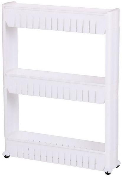 Urban Living Schieberegal Kunststoffregal Rollen Rollwagen Badregal Beistellwagen Nischenregal, 3 Etagen - Extra schmal - Fahrbar mit 4 Lenkrollen aus Kunststoff