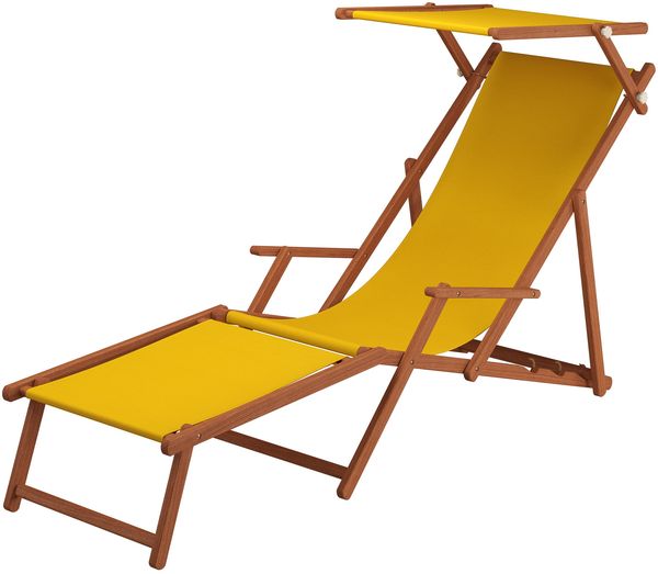 Gartenliege Sonnenliege gelb Liegestuhl Fußteil Sonnendach Tisch Kissen Deckchair 10-302FSTKD