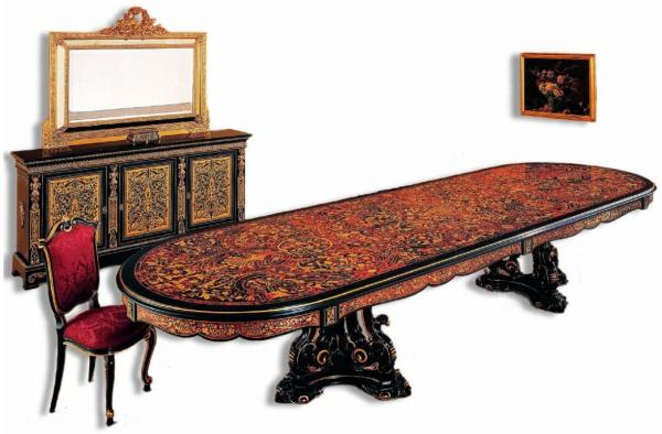 Casa Padrino Luxus Barock Boulle Esstisch Schwarz / Rot / Gold 400 x 130 x H. 80 cm - Handgefertigter Massivholz Esszimmertisch - Barock Esszimmer Möbel - Edel & Prunkvoll