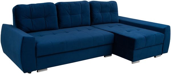 MEBLINI Schlafcouch mit Bettkasten - FURLA - 250x151x90cm Rechts - Blau Samt - Kleines Ecksofa mit Schlaffunktion - Sofa mit Relaxfunktion und Kissen - Kleine Couch L-Form - Eckcouch Bild 2
