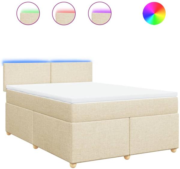 vidaXL Boxspringbett mit Matratze Creme 160x200 cm Stoff 3289029