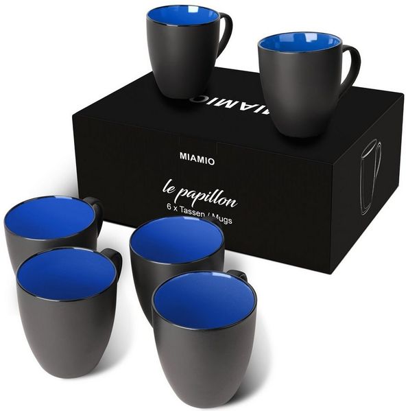 MiaMio Tasse MIAMIO - 6 x 350 ml Kaffeetassen Set Außen Schwarz Innen Farbig