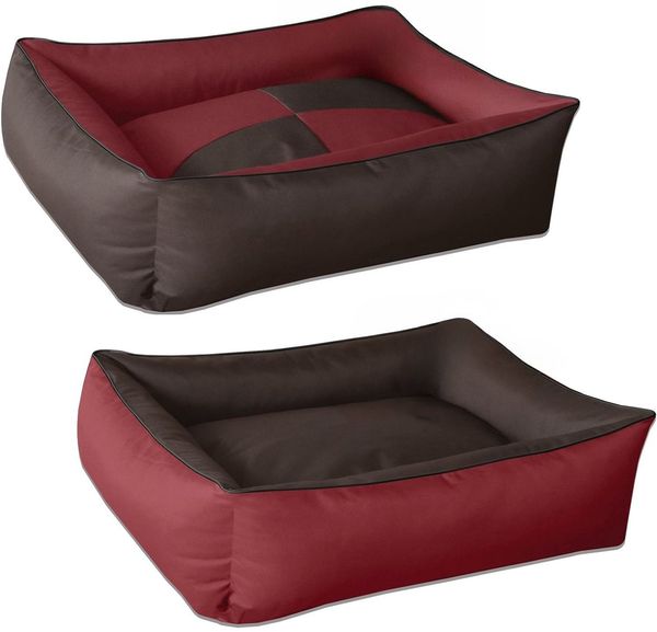 BedDog 2in1 Hundebett MAX QUATTRO, großes Hundekörbchen aus Cordura, waschbares Hundebett mit Rand, Hundesofa (M) ca. 70x55x18cm, SULTAN (rot/braun)