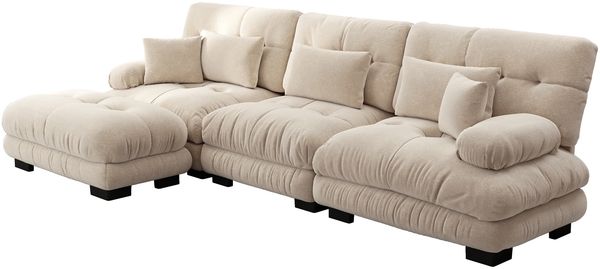 Ecksofa, Luxuriöses modulares Ecksofa Übergroßes L-förmiges Cloud Couch für Wohnzimmer tiefes Schlafsofa mit Ottoman, Cord+Chenille, Hellbraun Bild 6