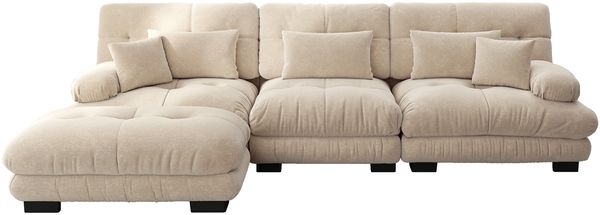 Ecksofa, Luxuriöses modulares Ecksofa Übergroßes L-förmiges Cloud Couch für Wohnzimmer tiefes Schlafsofa mit Ottoman, Cord+Chenille, Hellbraun Bild 4